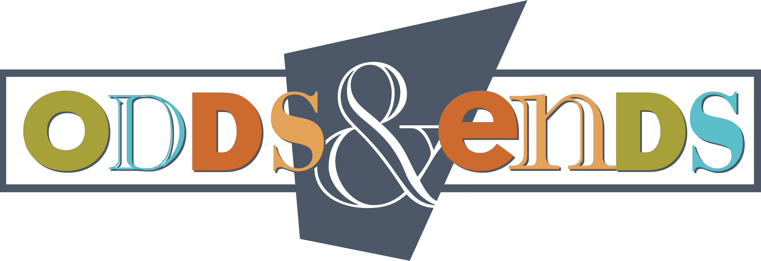 Colorful logo of 'Odds & Ends' with an ampersand formed by a white cord