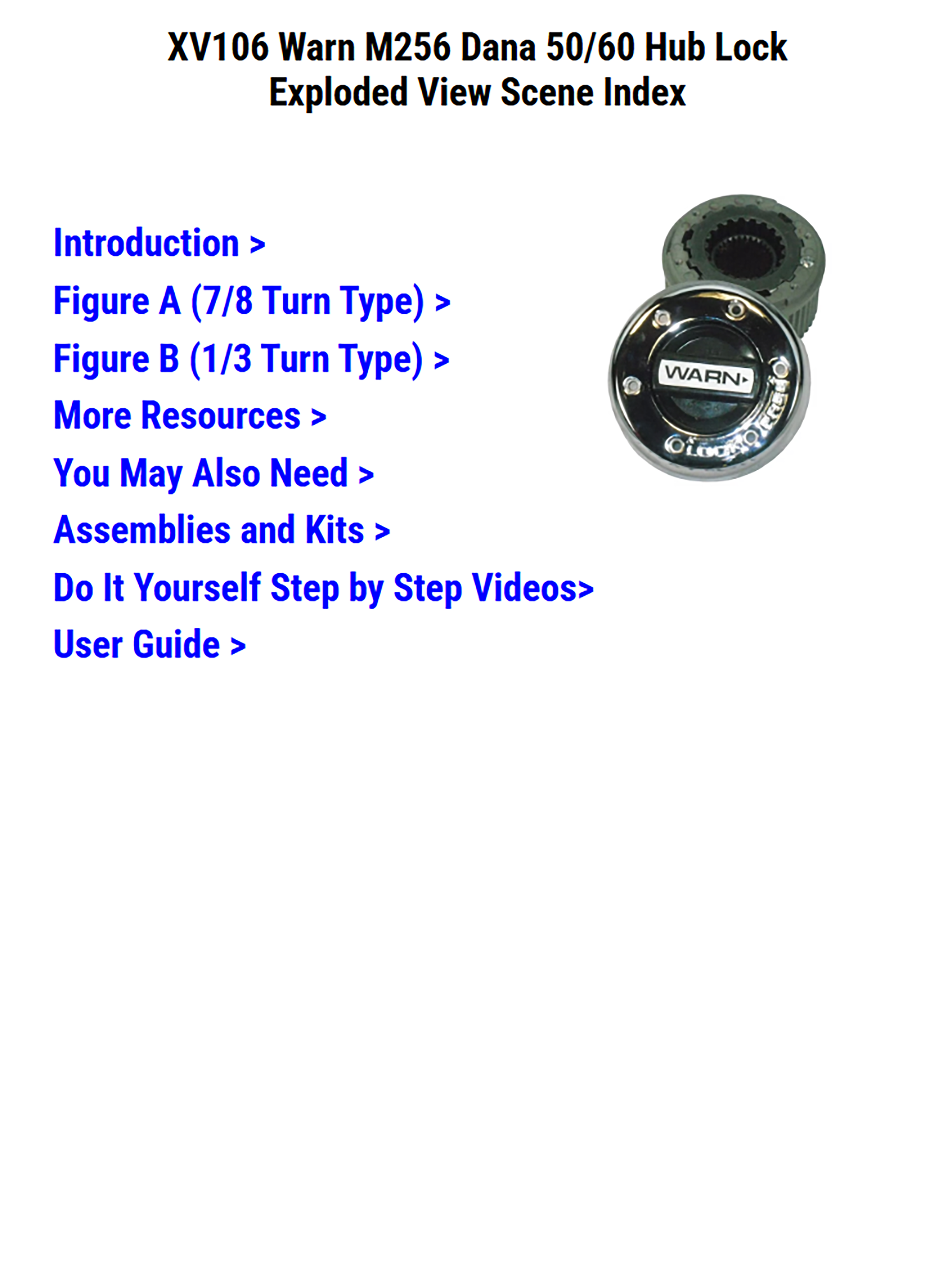 XV106 Warn M256 Dana 50, Dana 60 Locking Hub Exploded View