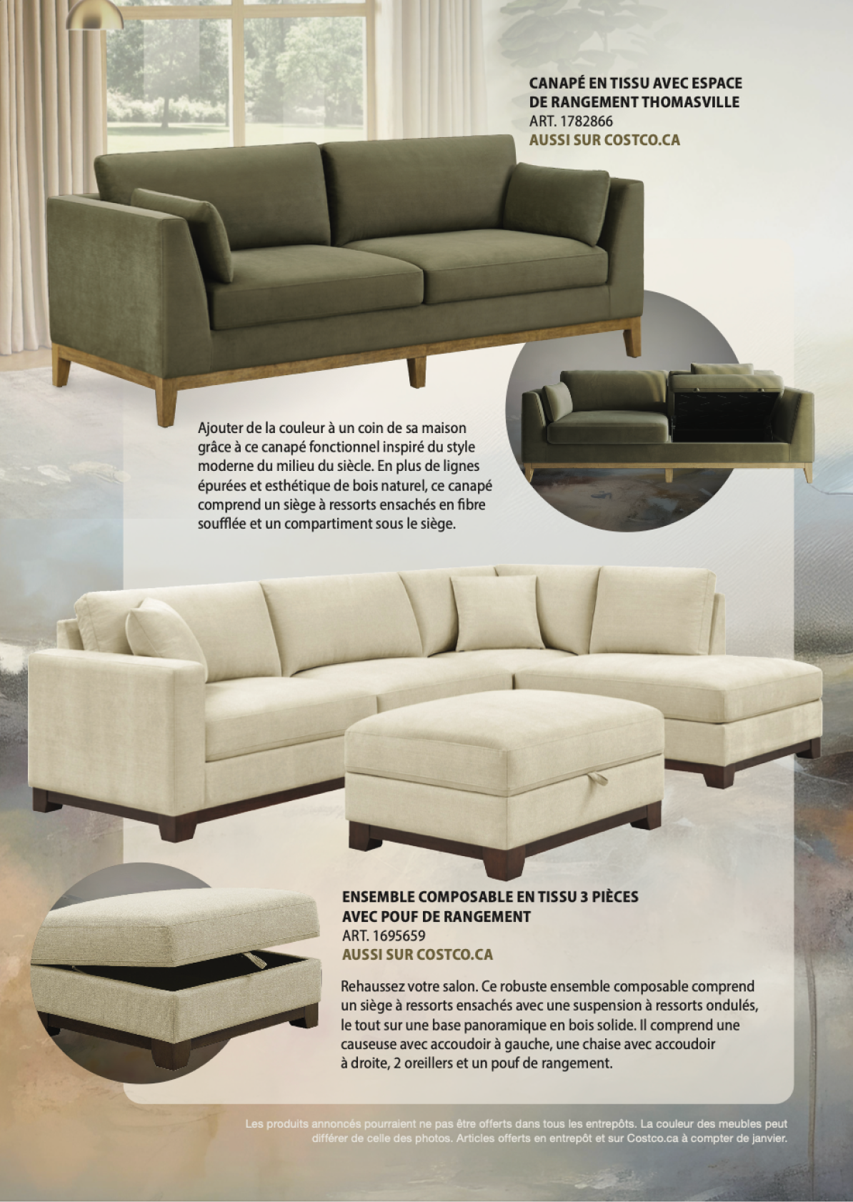 Publicité pour des ensembles de canapés modernes disponibles chez Brault & Martineau