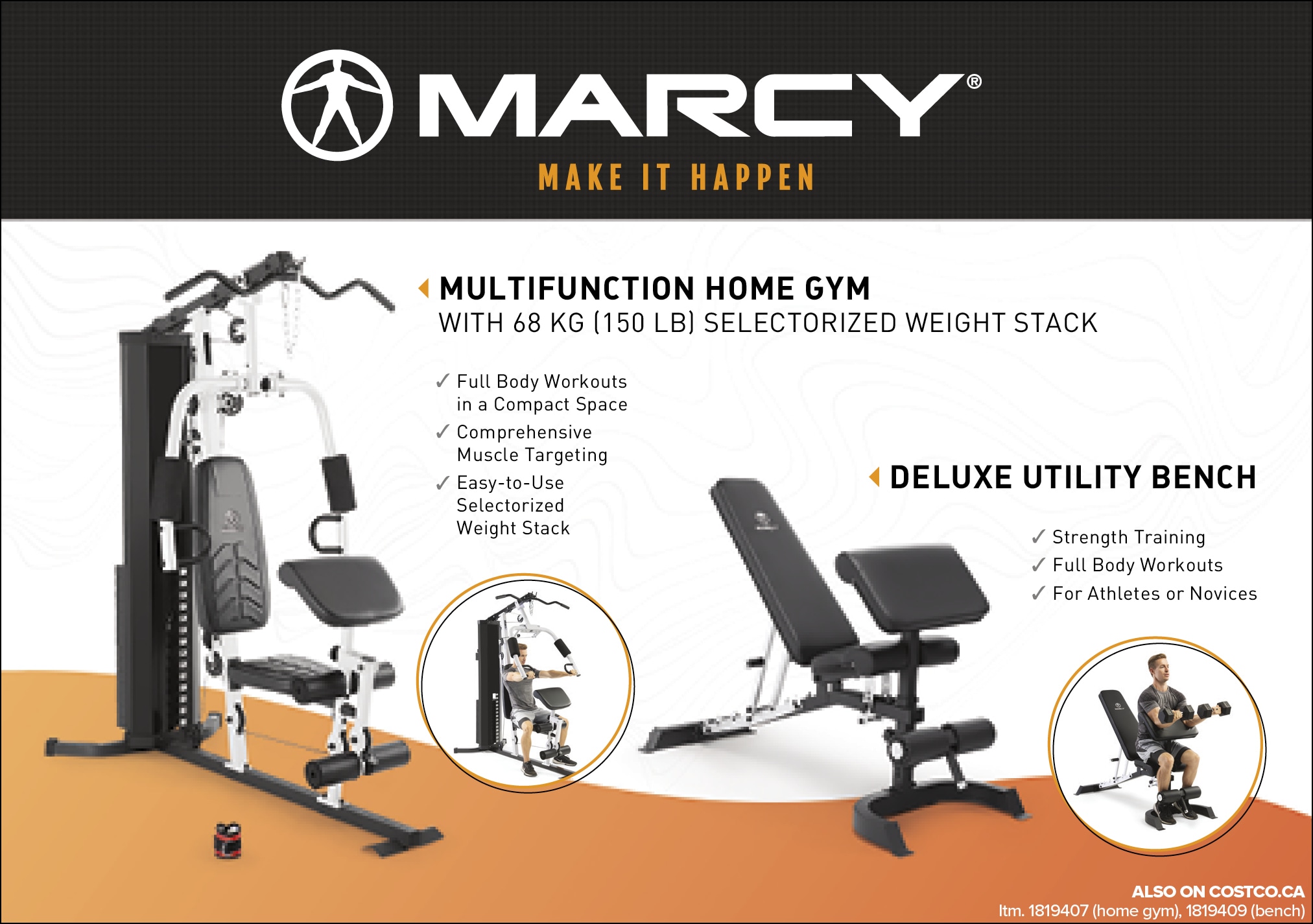 Ad for Marcy Home Gym featuring a multifunctional gym setup and utility bench