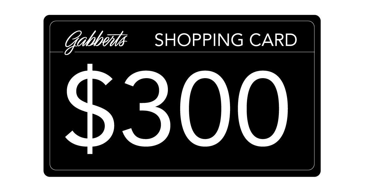Black shopping card with 'Gilbert's' text, displaying $300 value