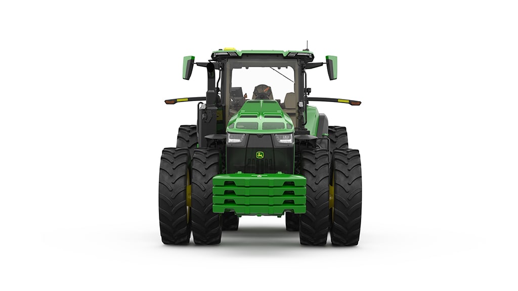 Front view of a green tractor