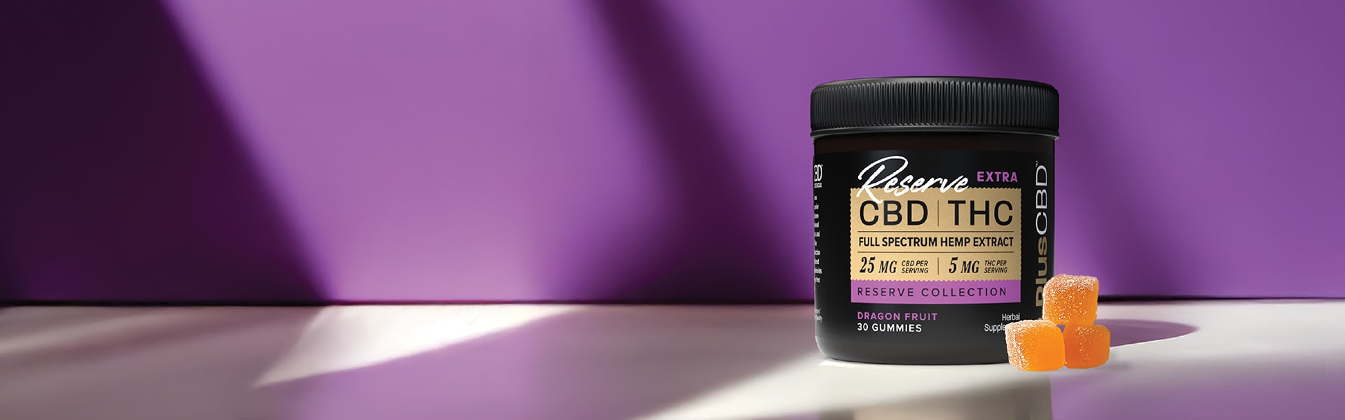 Jar of CBD THC gummies on a purple background