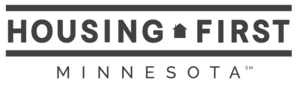 Logo of "Housing First Minnesota" in dark font