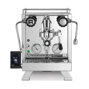 A professional coffee machine with digital controls and multiple components, used for brewing specialty coffee drinks