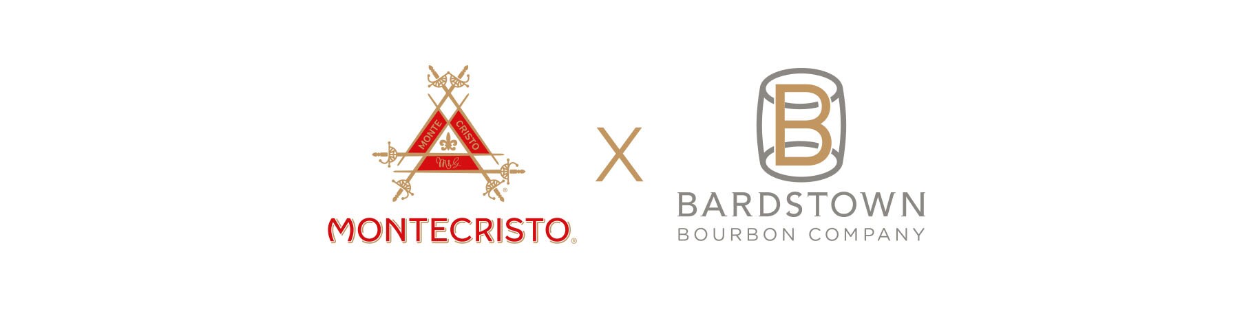 Logos of Montecristo and Bardstown Bourbon Company with a symbolic 'X' between them