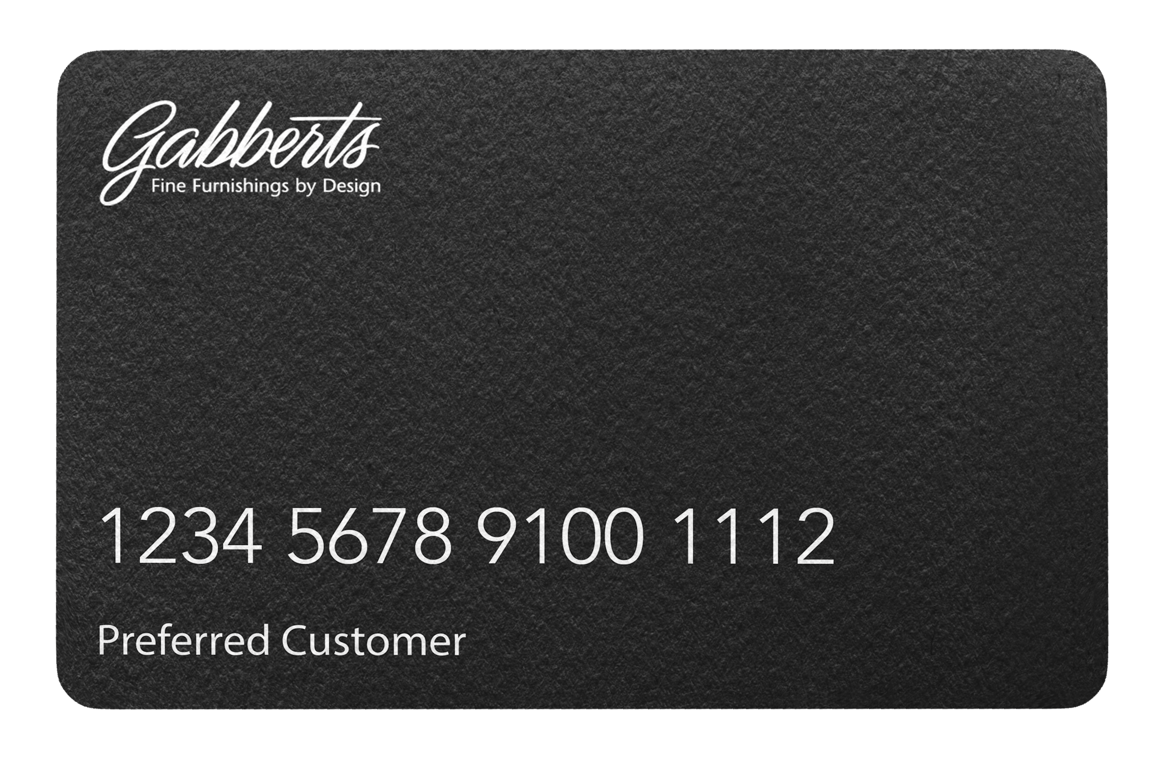Black loyalty card with "Gablerts" logo and generic card number, labeled "Preferred Customer