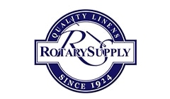 Logo of Rotary Supply featuring blue text, "Quality Linens Since 1944," centered in a circular design