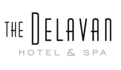 Logo of "The Delavan Hotel & Spa" in sleek, modern font