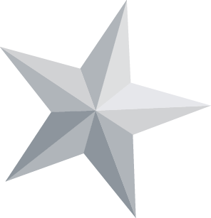 Silver 3D star with five points on a transparent background